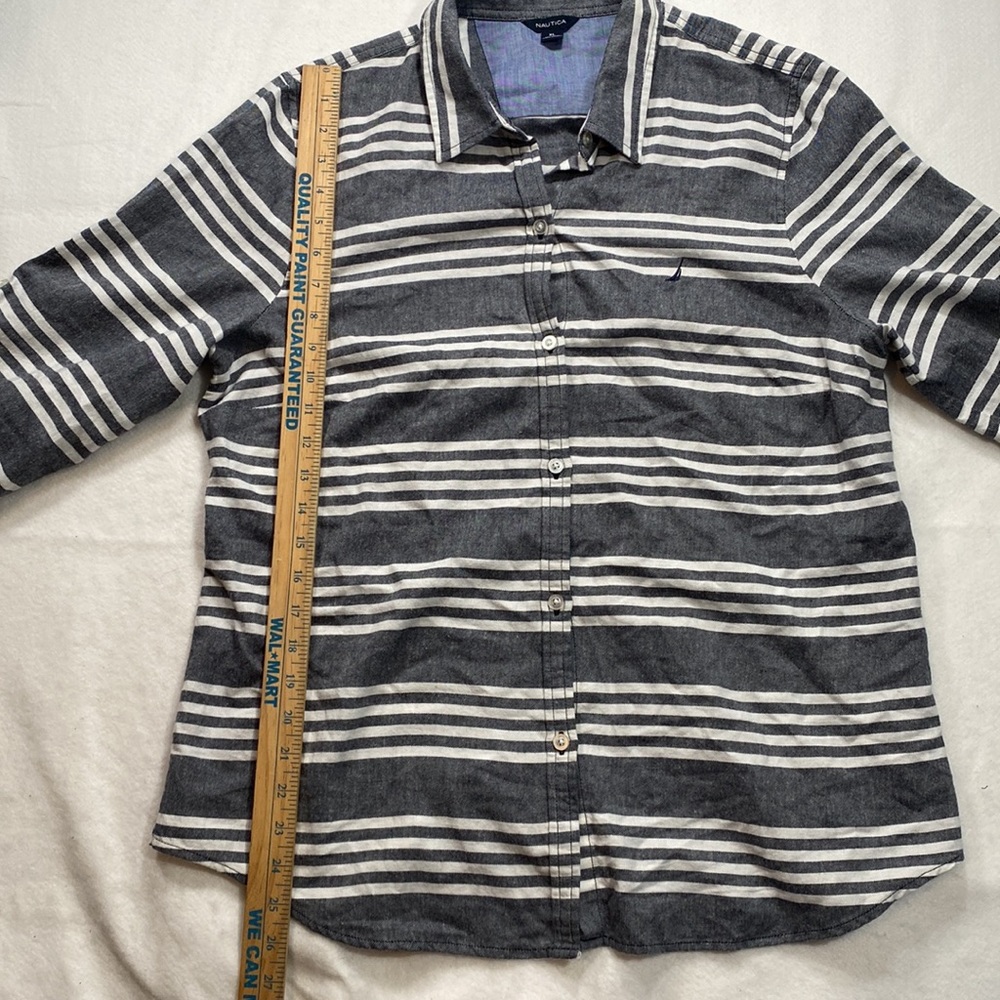 Nautica Long Sleeve Button Up Shirt Blouse Striped Womens Size XL Grayish Blue - Picture 6 of 14
